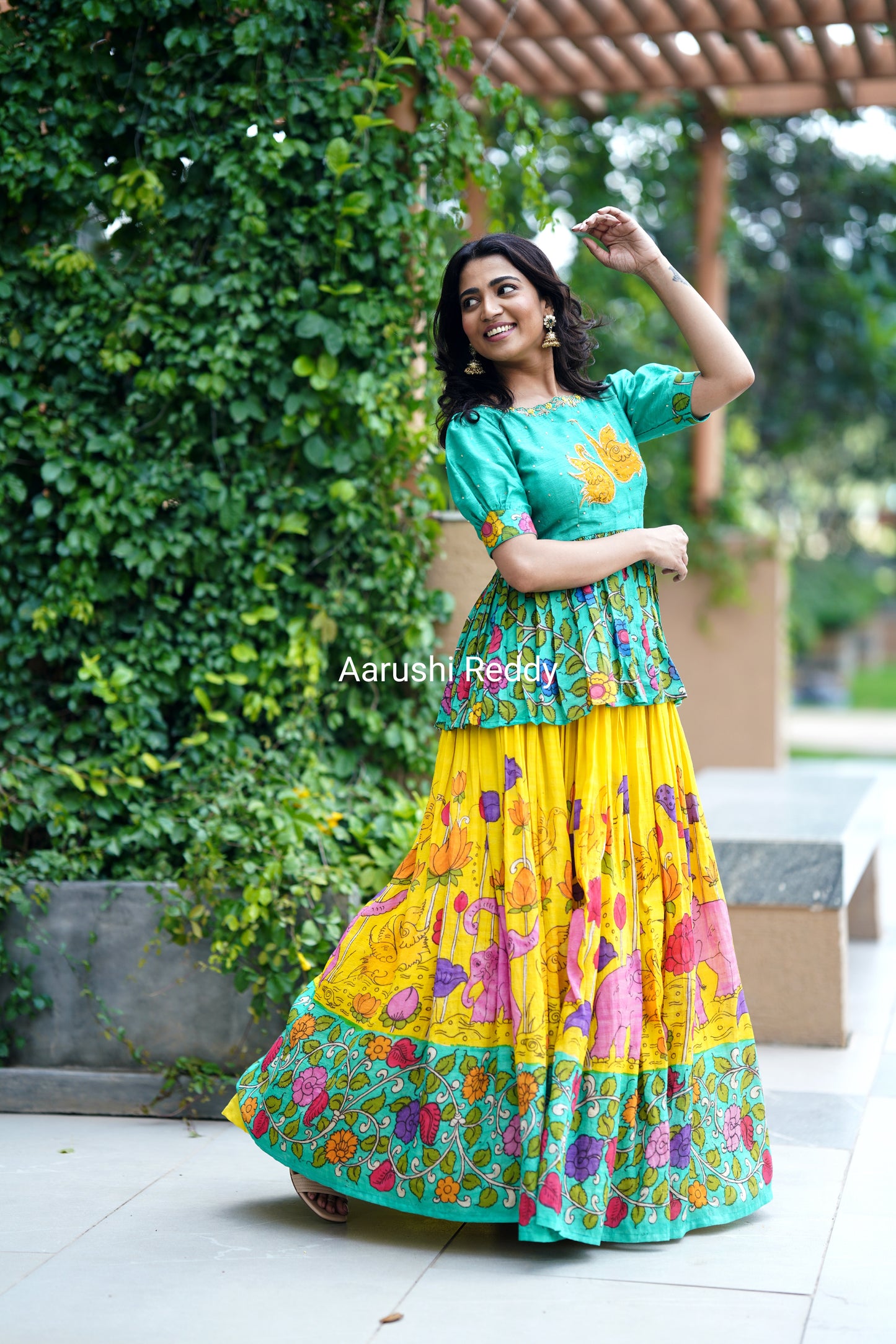 Elephant Kalamkari Lehanga and Peplum