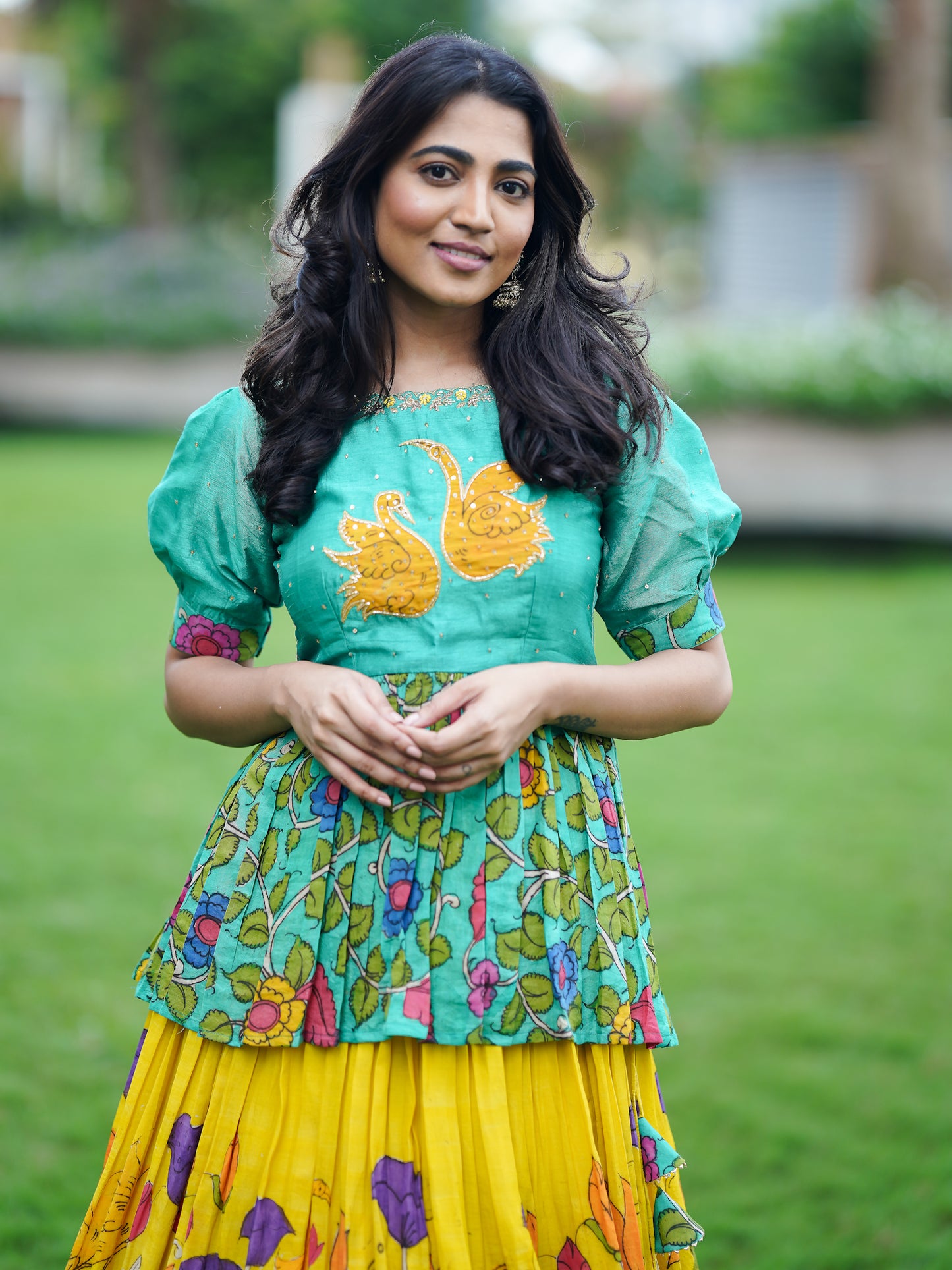 Elephant Kalamkari Lehanga and Peplum