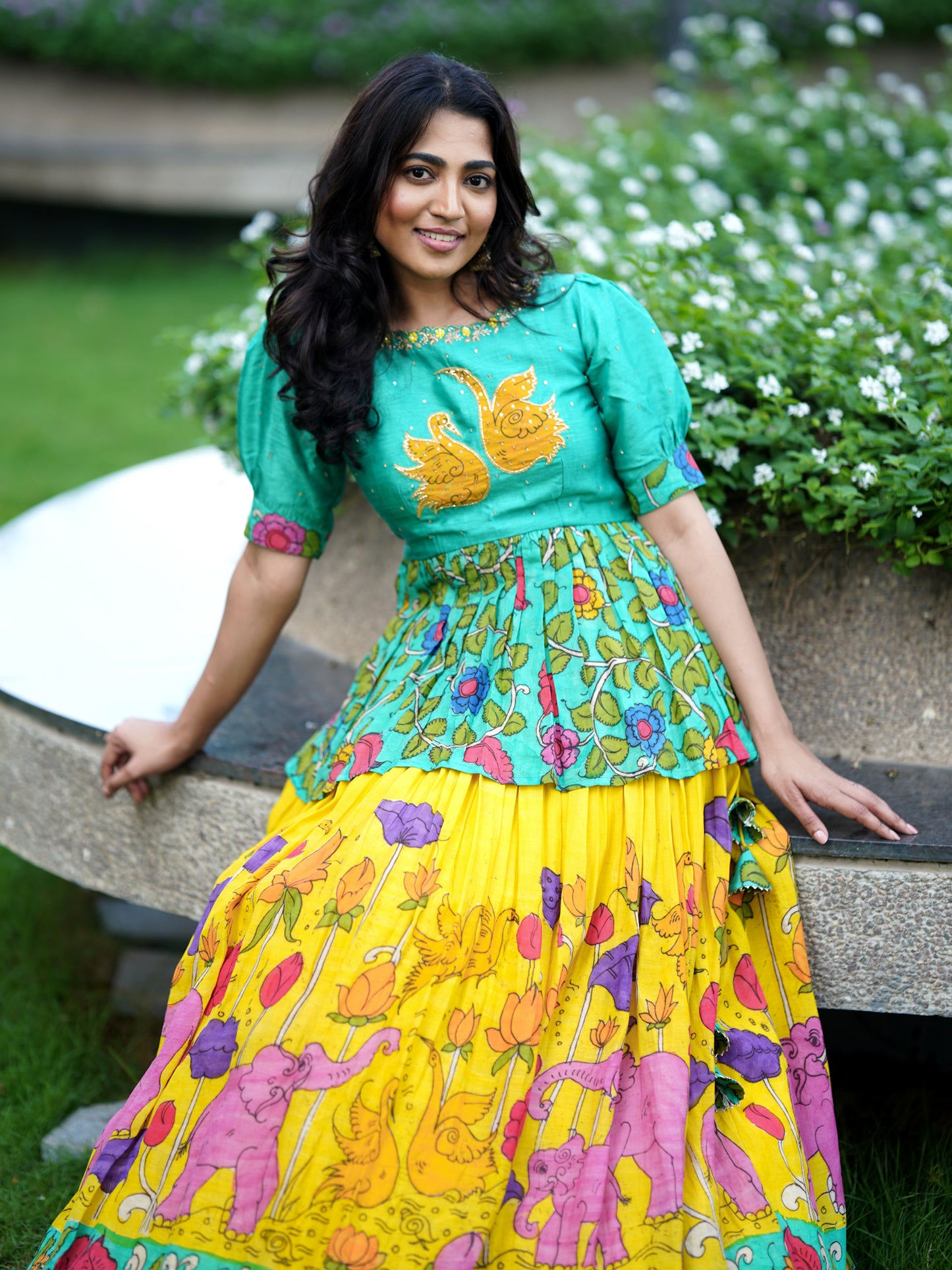 Elephant Kalamkari Lehanga and Peplum