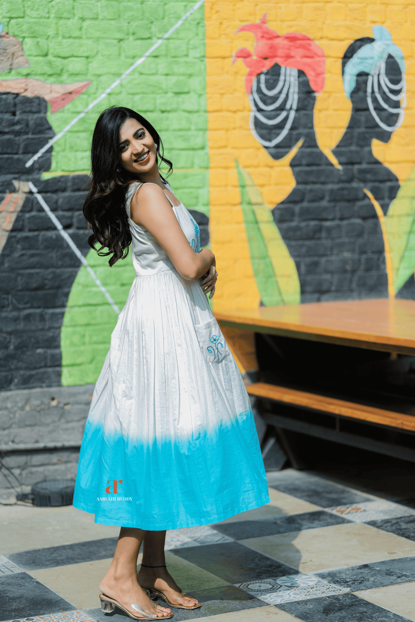 Dhaaga - Blue and White Dress