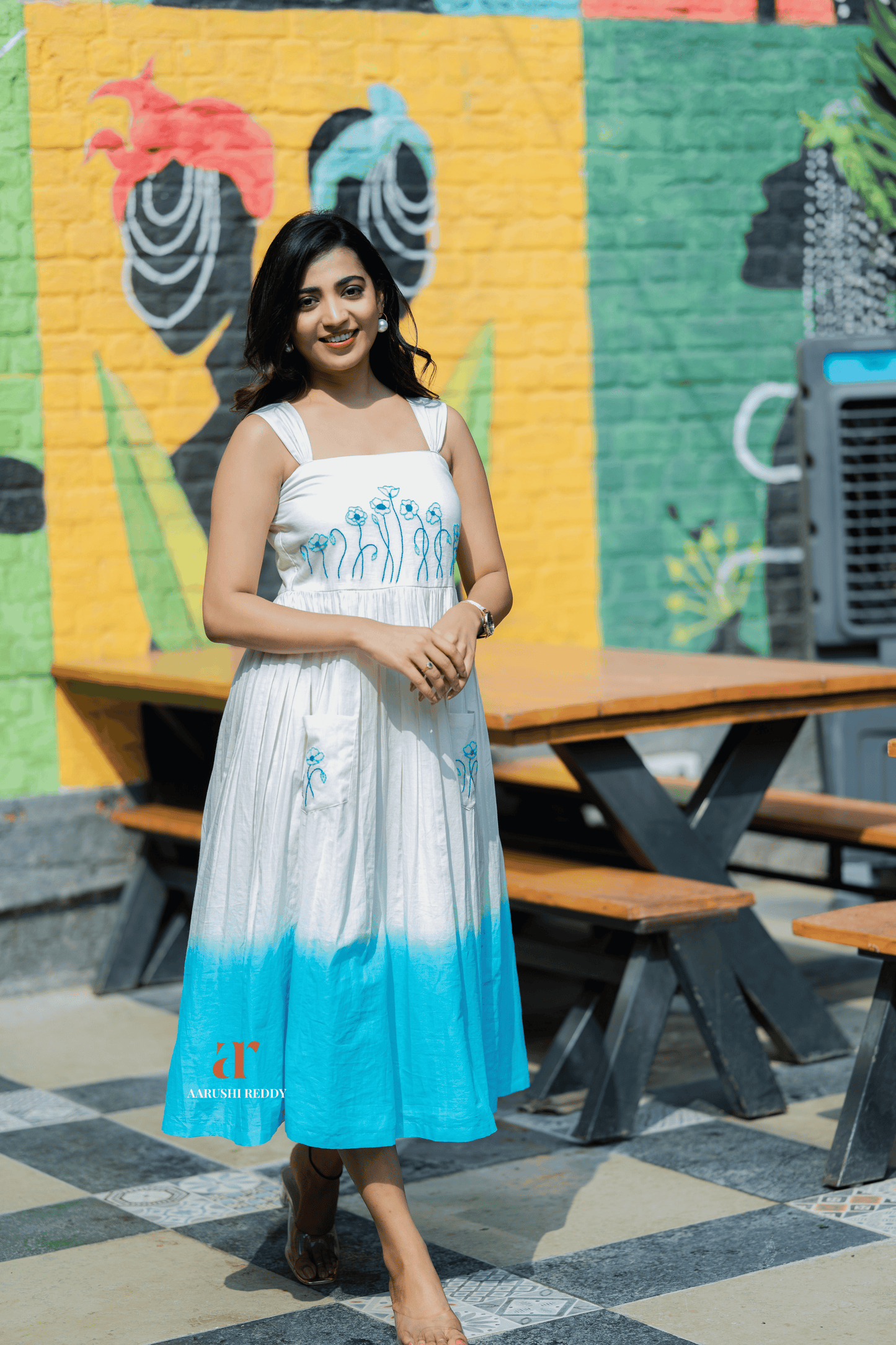 Dhaaga - Blue and White Dress