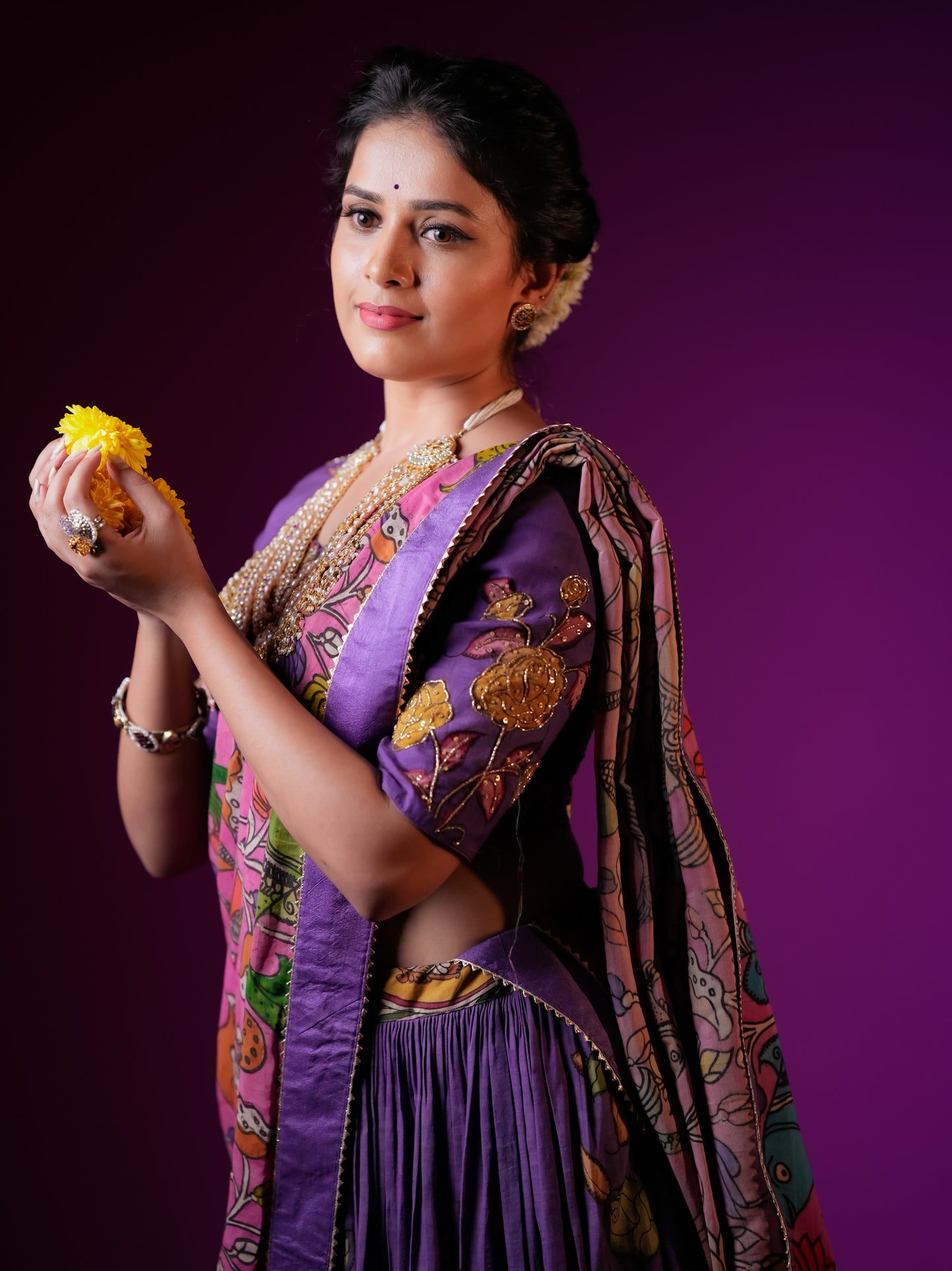 Purple Kalamkari Half Saree