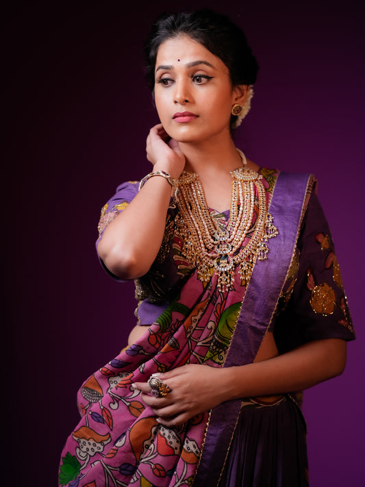 Purple Kalamkari Half Saree